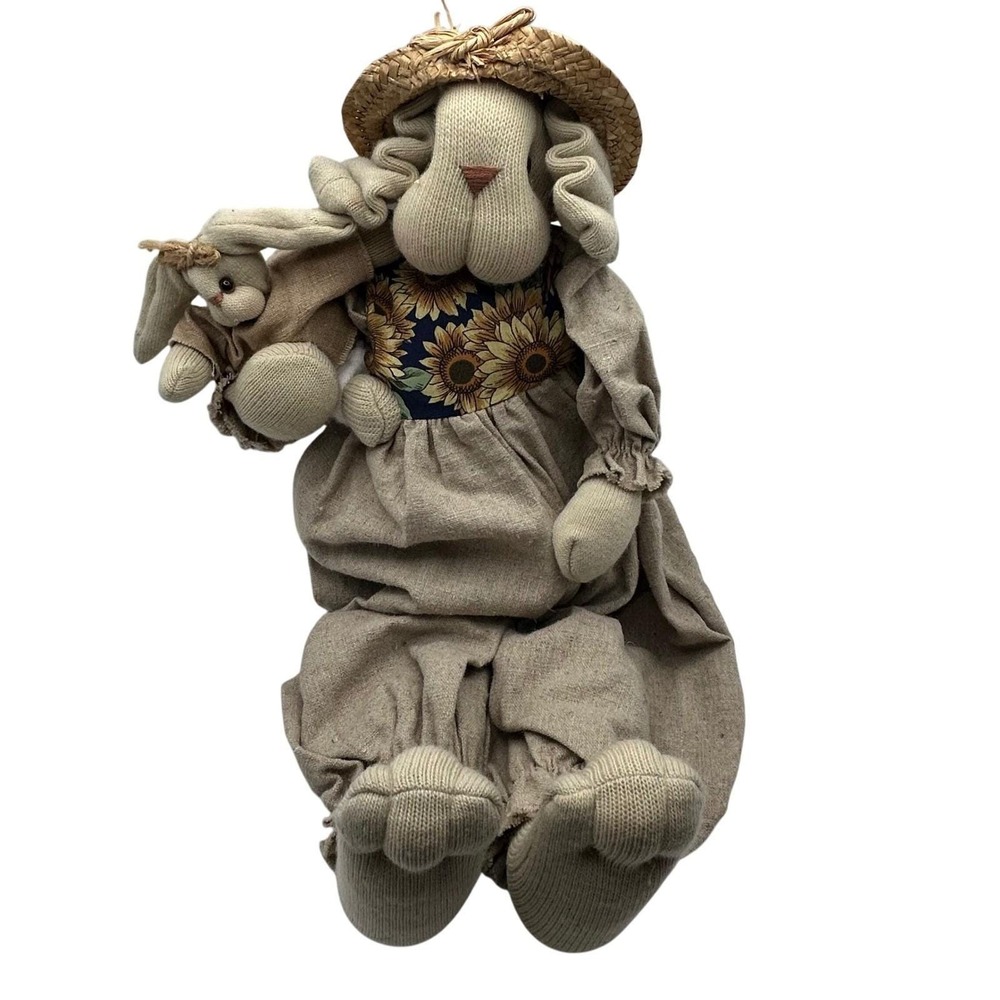 Little Lops by Our Secret 1996‎ First Edition Bunny Rabbit with Baby Straw Hat